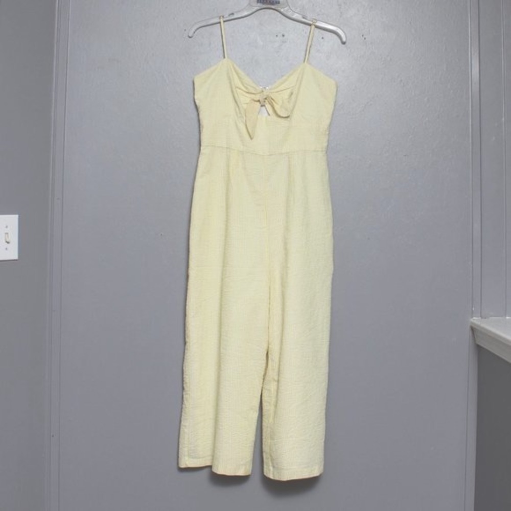 Hutch Savannah yellow striped seersucker cropped cotton jumpsuit